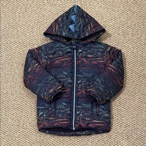 Little Me Kids Puffer Jacket - Navy with Dinosaur Print
